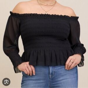 NWT Black chiffon Off-Shoulder Crop Blouse